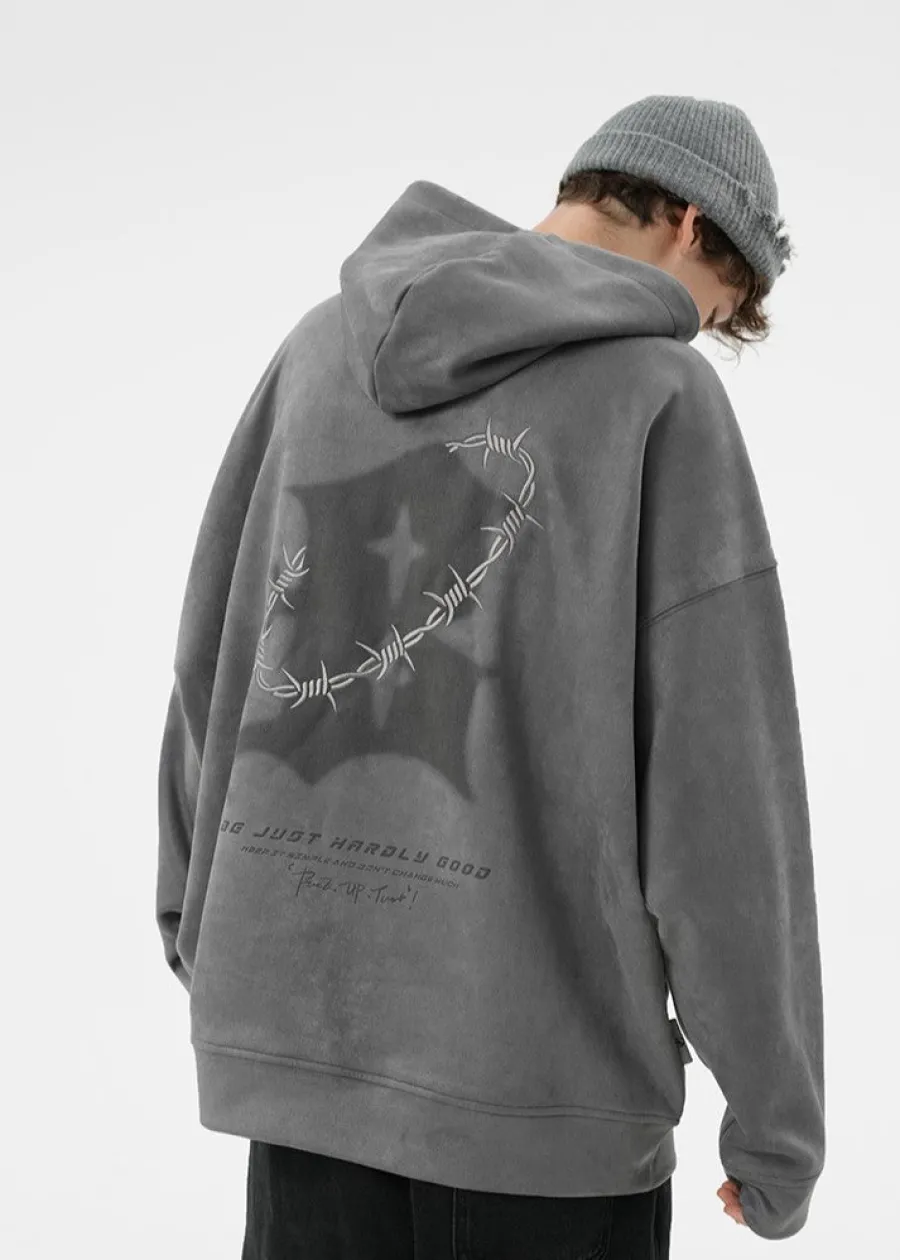 Sale Embroidered Thorns Suede Hoodie Hoodies