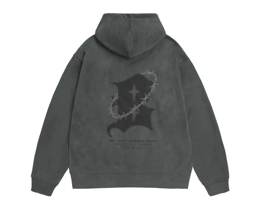 Sale Embroidered Thorns Suede Hoodie Hoodies