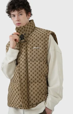Hot Monogram Print Puffer Vest Jackets