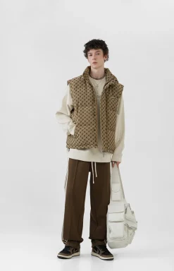 Hot Monogram Print Puffer Vest Jackets