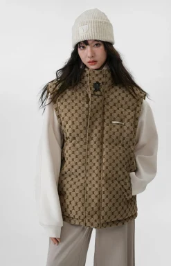Hot Monogram Print Puffer Vest Jackets