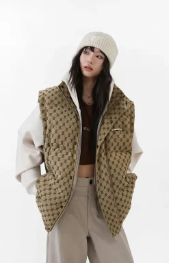Hot Monogram Print Puffer Vest Jackets