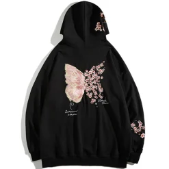Discount Cherry Blossom Butterfly Embroidered Hoodie Hoodies