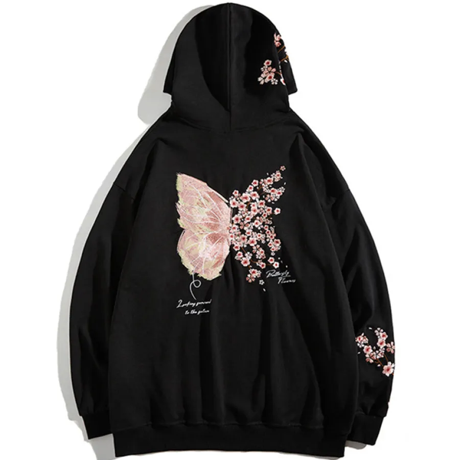 Discount Cherry Blossom Butterfly Embroidered Hoodie Hoodies
