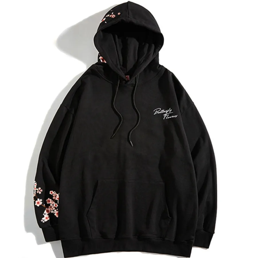 Discount Cherry Blossom Butterfly Embroidered Hoodie Hoodies