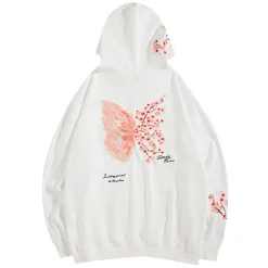 Discount Cherry Blossom Butterfly Embroidered Hoodie Hoodies