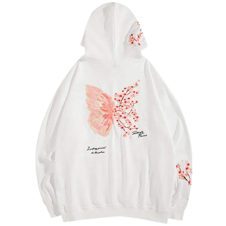 Discount Cherry Blossom Butterfly Embroidered Hoodie Hoodies