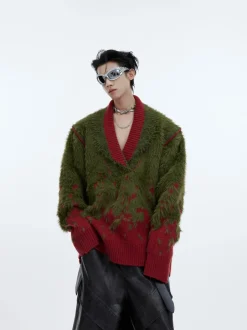 Sale Contrast Textured V-Neck Sweater Sweaters