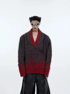 Sale Contrast Textured V-Neck Sweater Sweaters