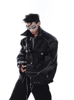 Fashion Pin-Buckle Biker Jacket Jackets