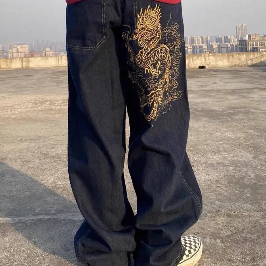 New Dragon Embroidered Denim Jeans Jeans