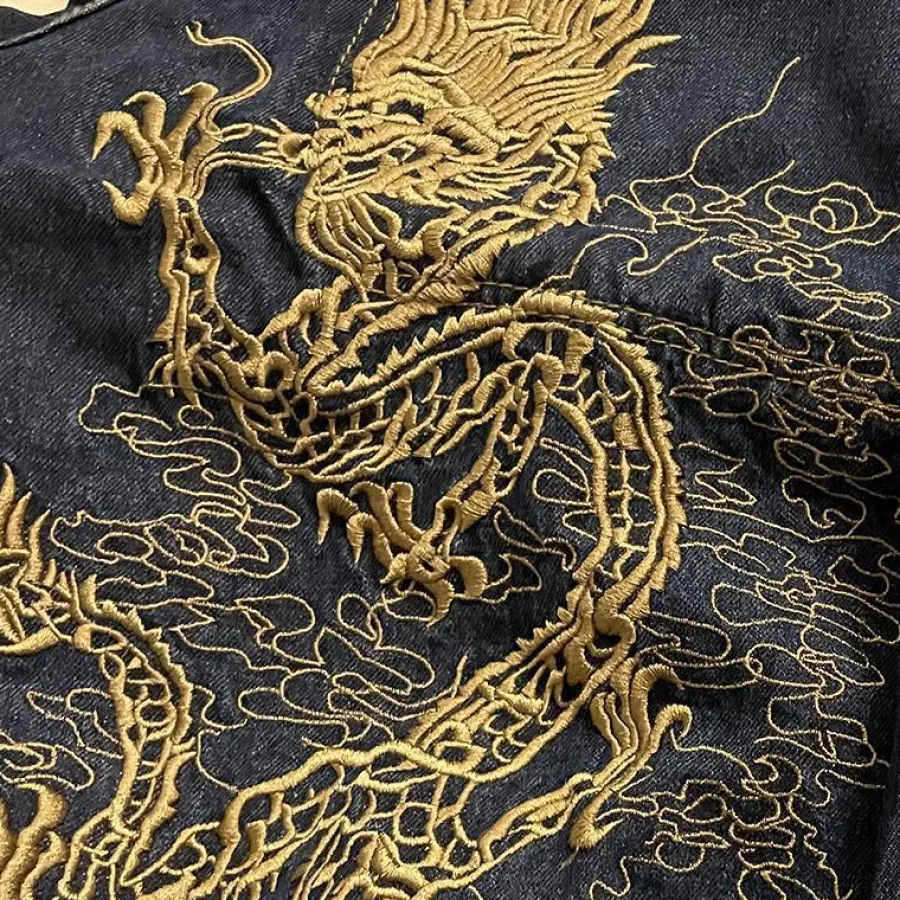 New Dragon Embroidered Denim Jeans Jeans