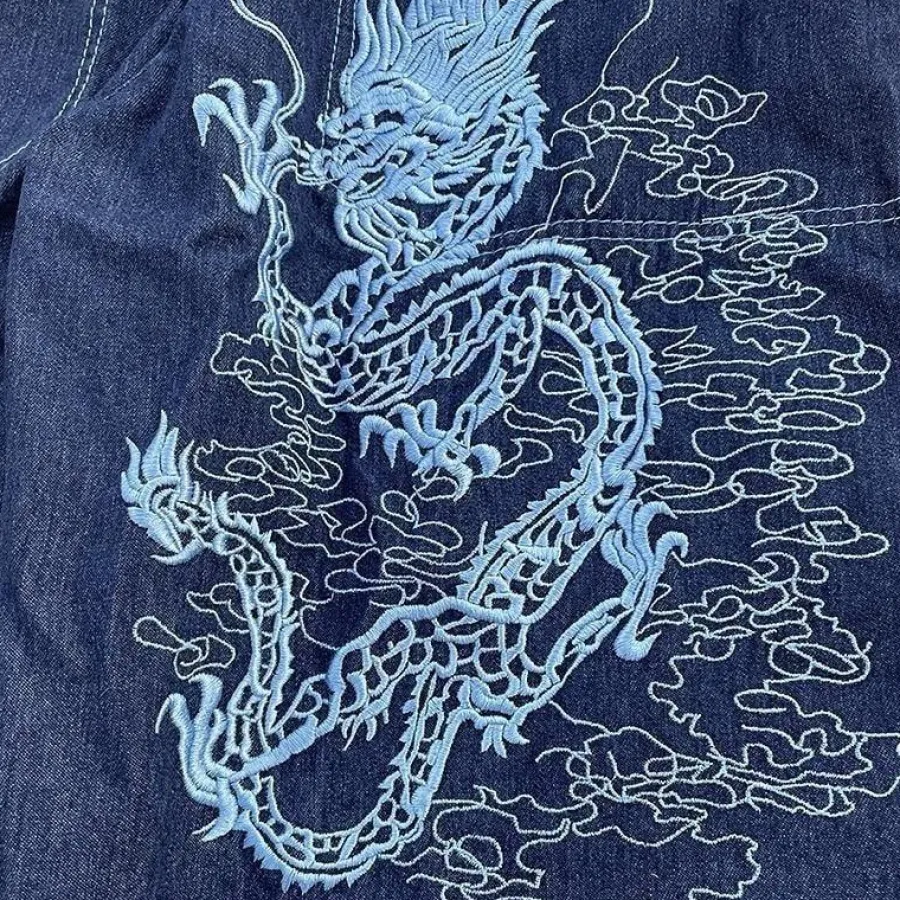 New Dragon Embroidered Denim Jeans Jeans
