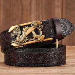 Online Embossed Z Dragon Pendant Leather Belt Accessories