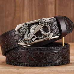 Online Embossed Z Dragon Pendant Leather Belt Accessories