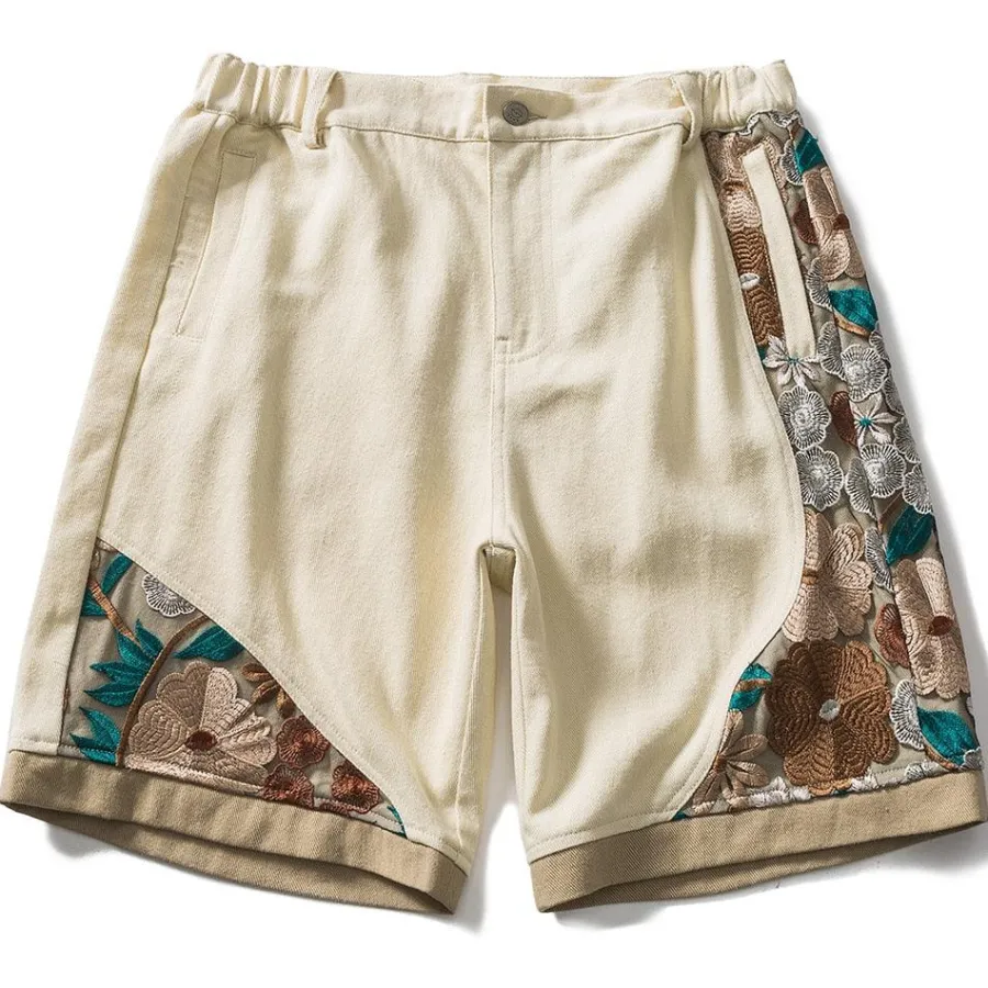 New Embroidered Floral Patchwork Shorts Shorts