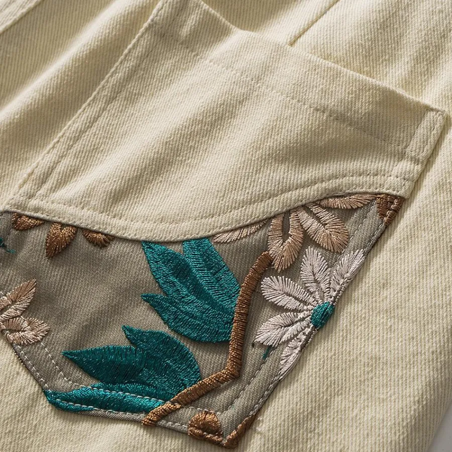 New Embroidered Floral Patchwork Shorts Shorts