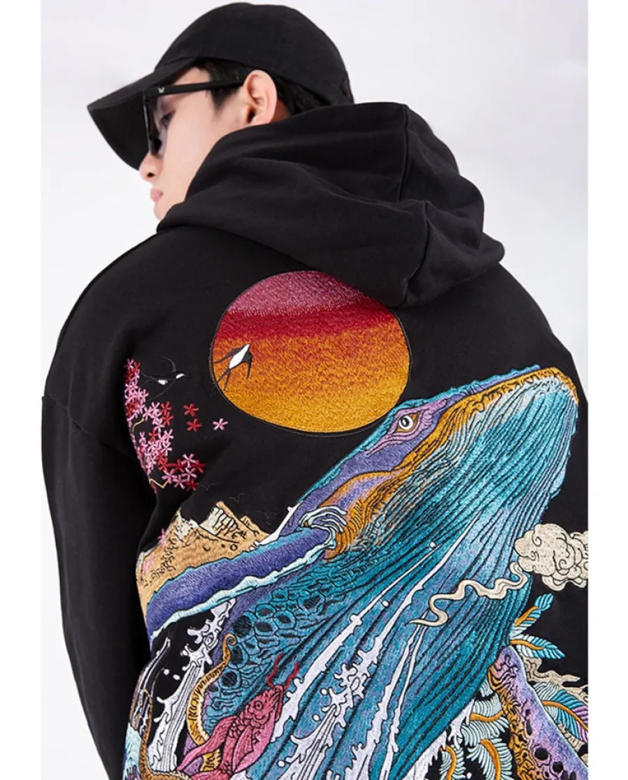 Hot Embroidered Ocean Hoodie Hoodies