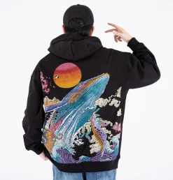 Hot Embroidered Ocean Hoodie Hoodies