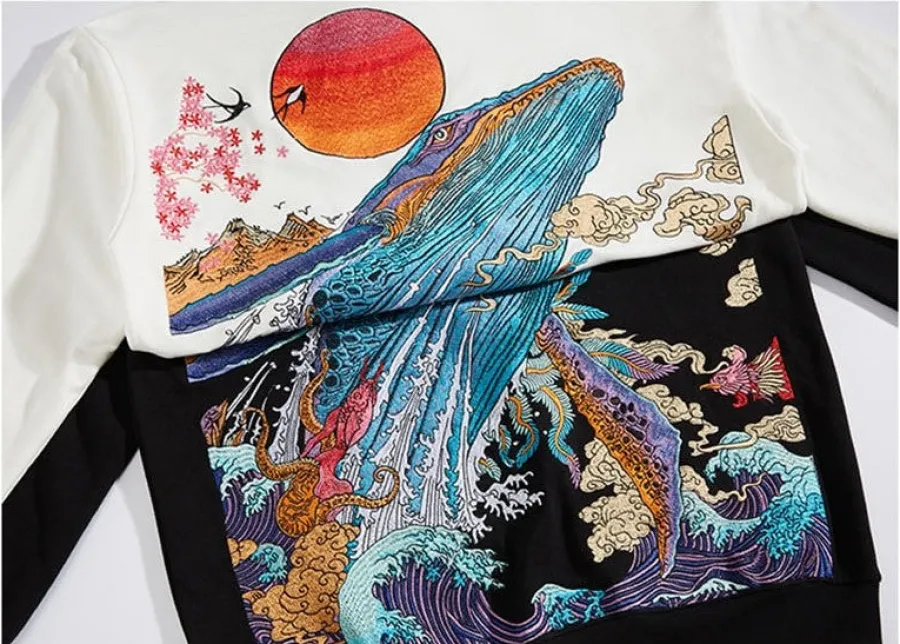 Hot Embroidered Ocean Hoodie Hoodies