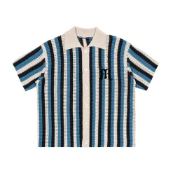 Discount Striped Crochet Collar Shirt Shirts