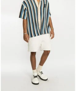 Discount Striped Crochet Collar Shirt Shirts