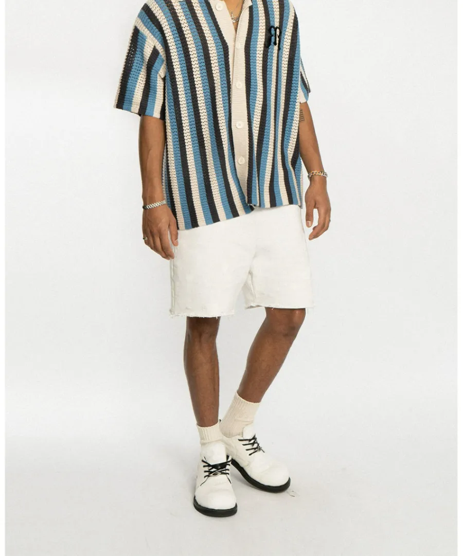 Discount Striped Crochet Collar Shirt Shirts