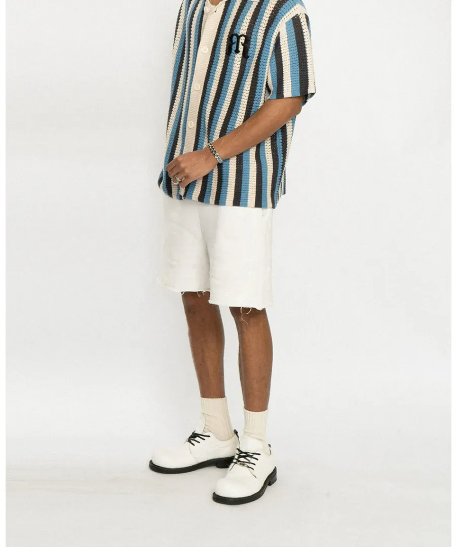 Discount Striped Crochet Collar Shirt Shirts