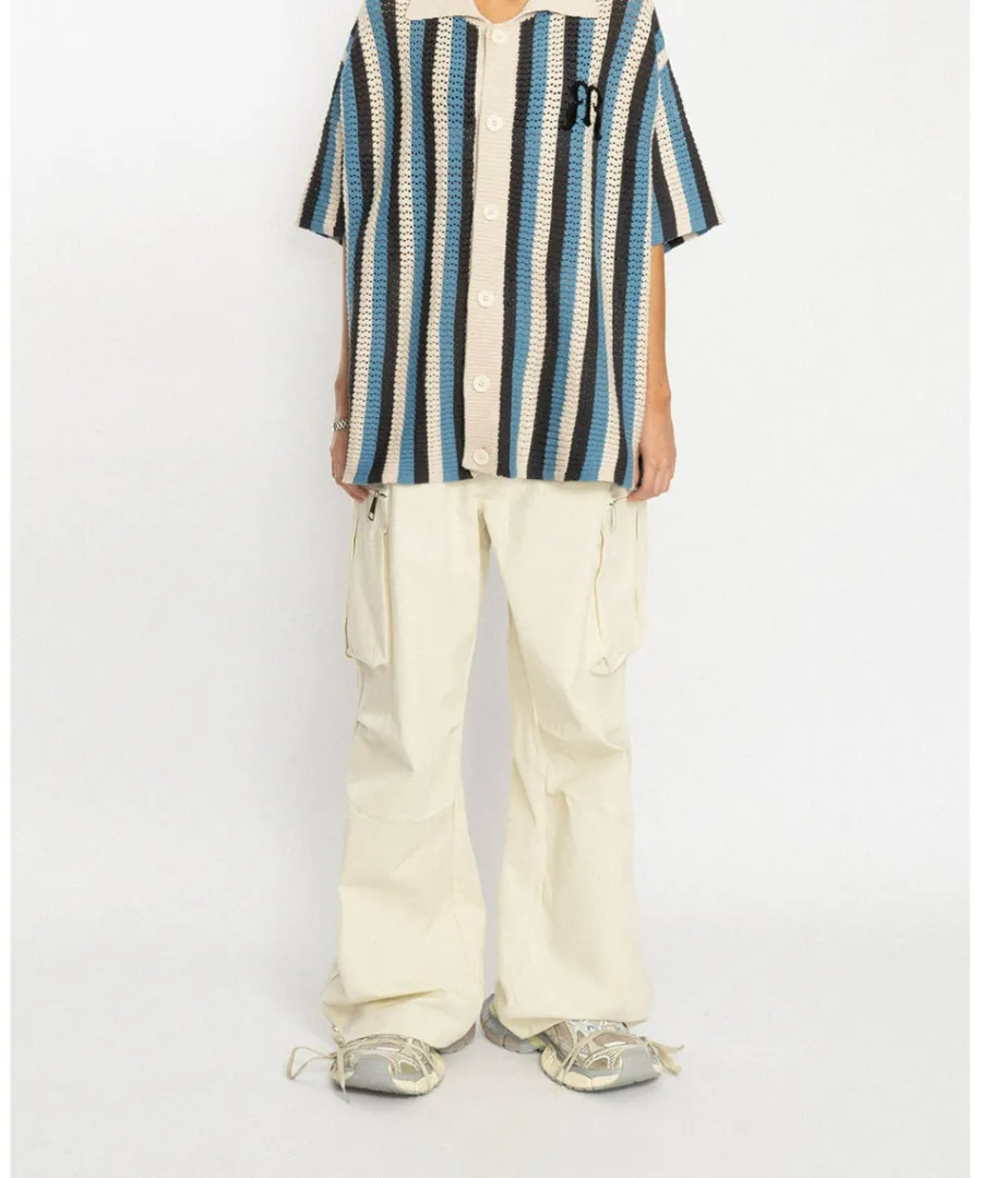 Discount Striped Crochet Collar Shirt Shirts