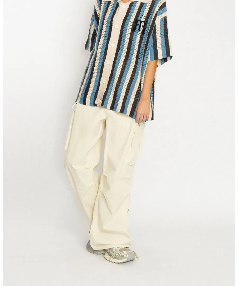 Discount Striped Crochet Collar Shirt Shirts