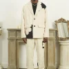 Outlet Two-Tone Flower Corduroy Blazer Jackets