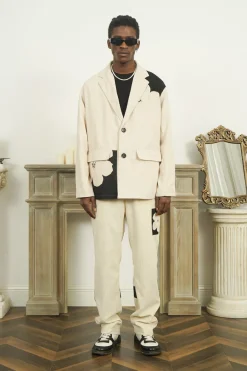 Outlet Two-Tone Flower Corduroy Blazer Jackets