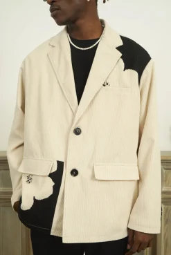 Outlet Two-Tone Flower Corduroy Blazer Jackets