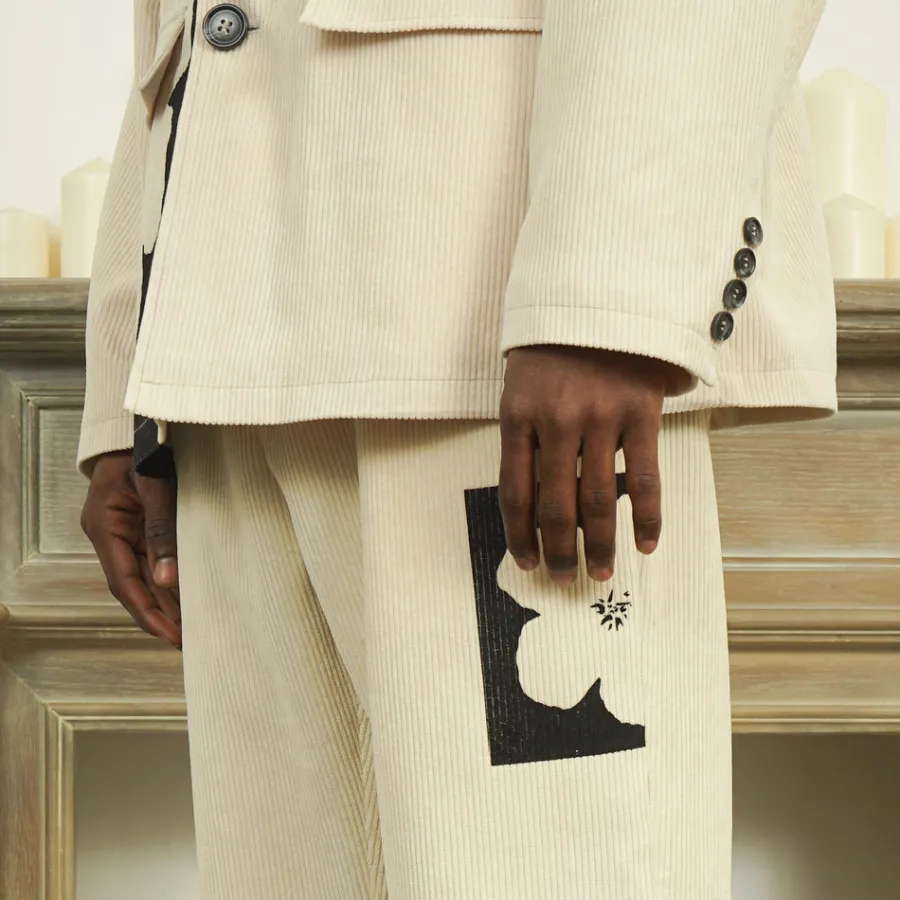 Discount Two-Tone Flower Corduroy Trousers Pants
