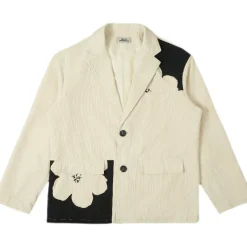 Outlet Two-Tone Flower Corduroy Blazer Jackets