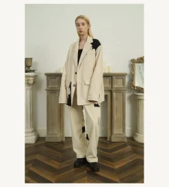 Discount Two-Tone Flower Corduroy Trousers Pants