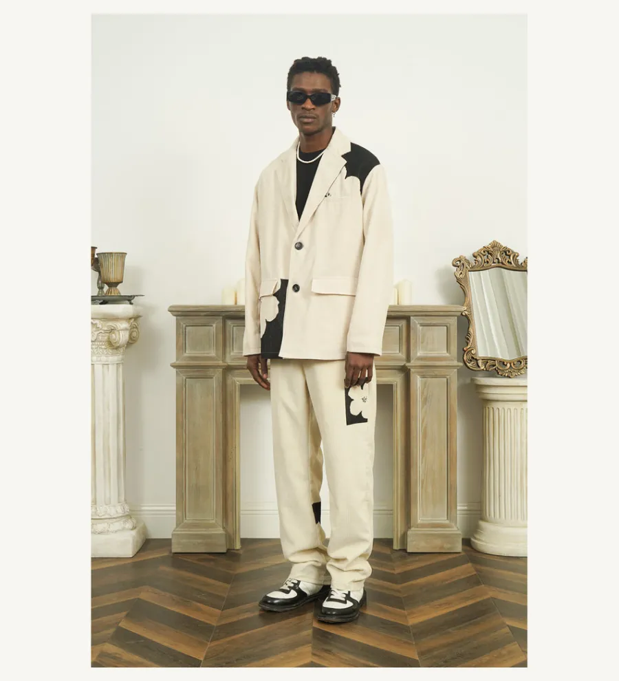 Outlet Two-Tone Flower Corduroy Blazer Jackets