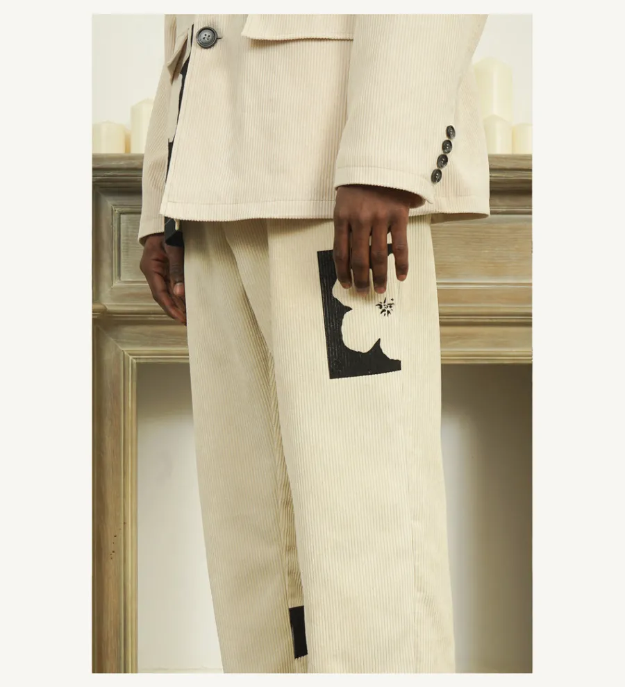 Discount Two-Tone Flower Corduroy Trousers Pants