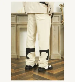 Discount Two-Tone Flower Corduroy Trousers Pants