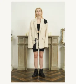 Outlet Two-Tone Flower Corduroy Blazer Jackets