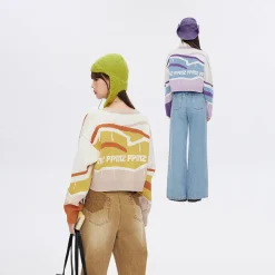 Online Retro-Colored Contrast Striped Cardigan Sweaters