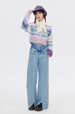 Online Retro-Colored Contrast Striped Cardigan Sweaters