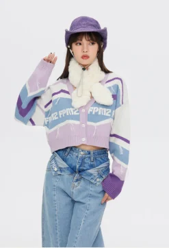 Online Retro-Colored Contrast Striped Cardigan Sweaters