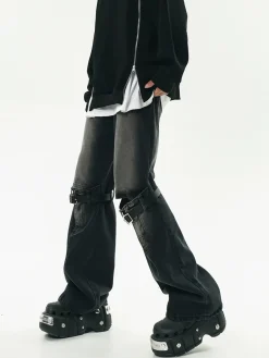 New Faded Buckle-Knee Jeans Jeans