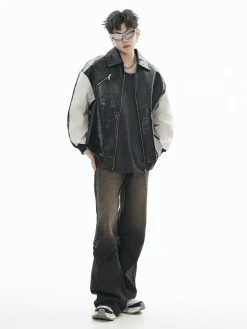 Online Two-Tone Faux Leather Jacket Jackets