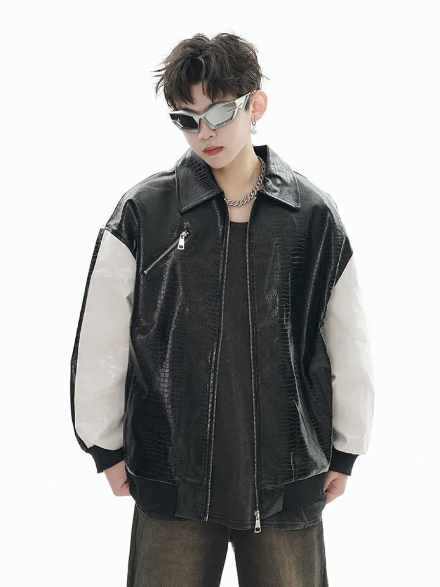 Online Two-Tone Faux Leather Jacket Jackets