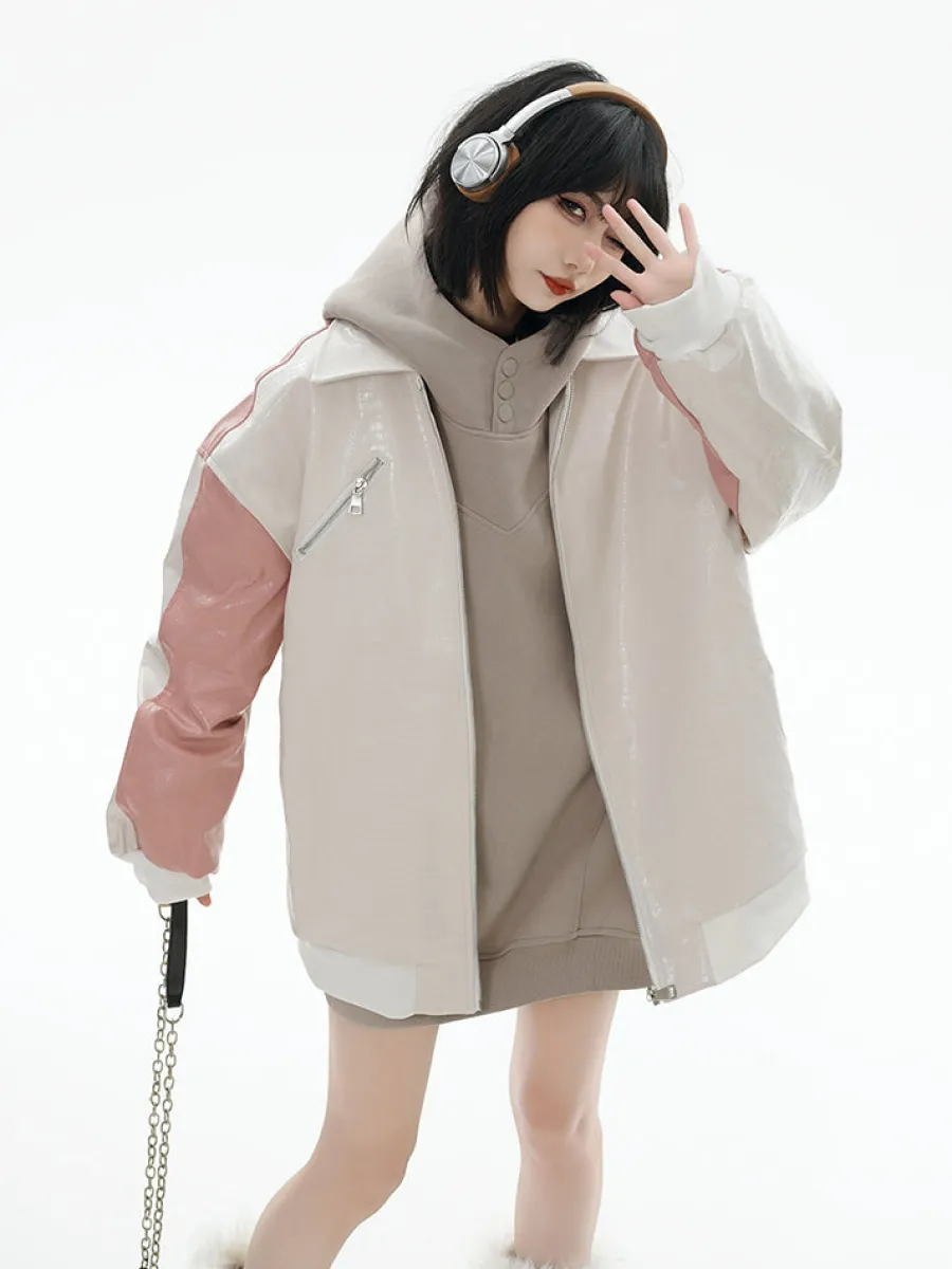 Online Two-Tone Faux Leather Jacket Jackets