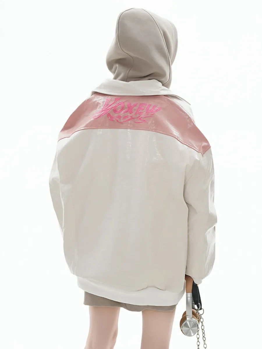 Online Two-Tone Faux Leather Jacket Jackets