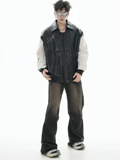 Online Two-Tone Faux Leather Jacket Jackets