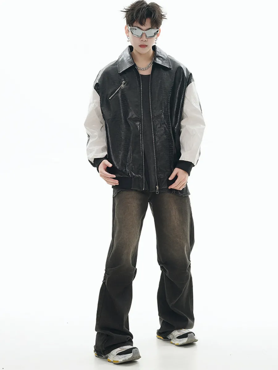 Online Two-Tone Faux Leather Jacket Jackets